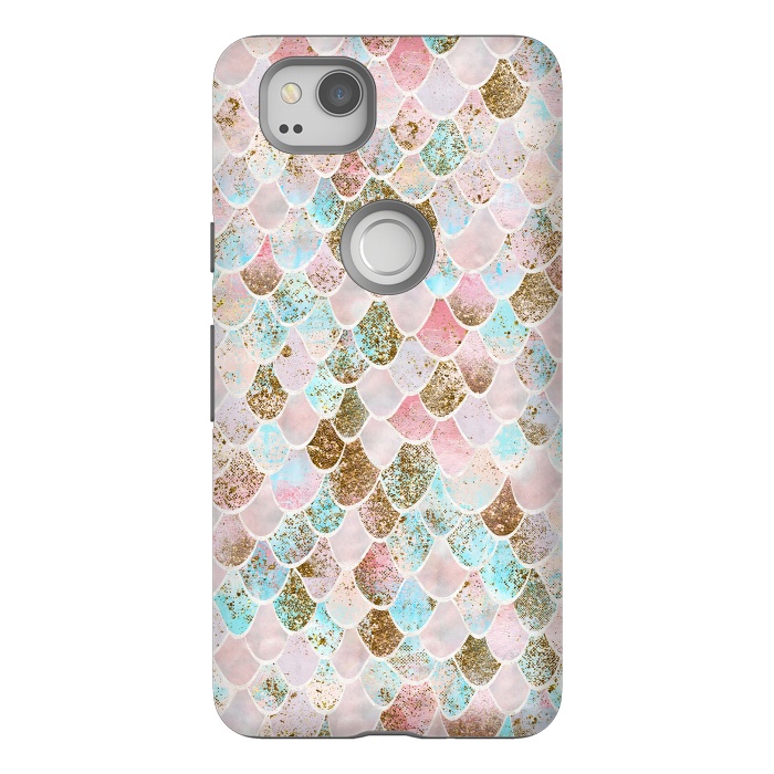 Pixel 2 StrongFit Wonky Watercolor Pink and Blue Mermaid Scales  by  Utart