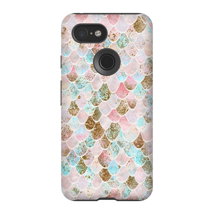 Pixel 3 StrongFit Wonky Watercolor Pink and Blue Mermaid Scales  by  Utart