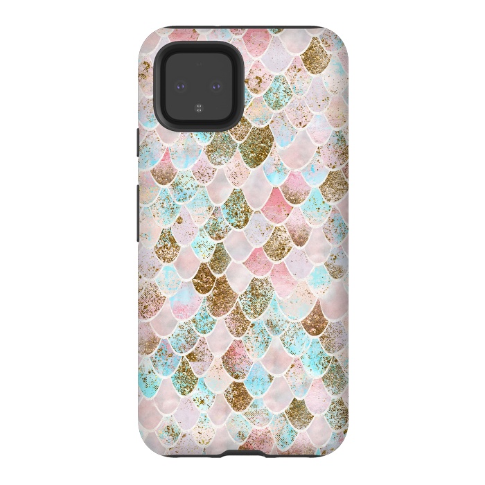 Pixel 4 StrongFit Wonky Watercolor Pink and Blue Mermaid Scales  by  Utart
