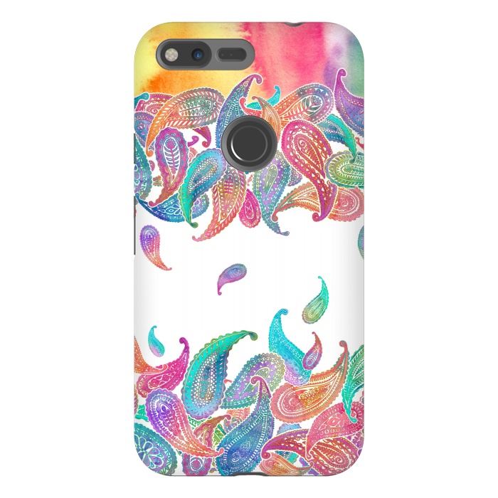 Pixel XL StrongFit Rainbow Paisley Rain on White by Micklyn Le Feuvre