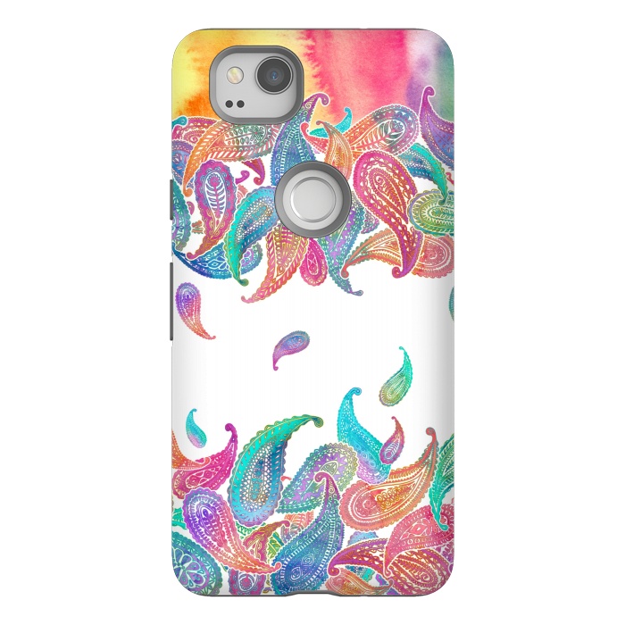 Pixel 2 StrongFit Rainbow Paisley Rain on White by Micklyn Le Feuvre