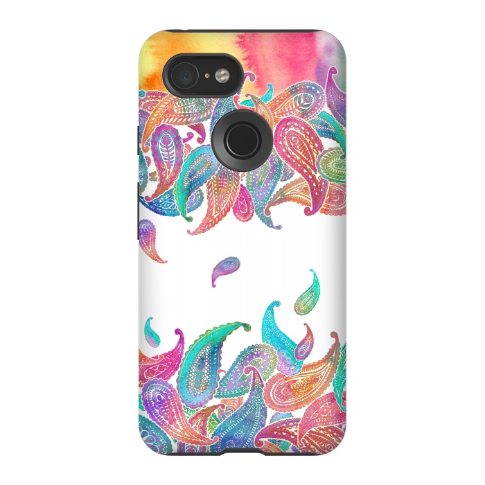 Pixel 3 StrongFit Rainbow Paisley Rain on White by Micklyn Le Feuvre