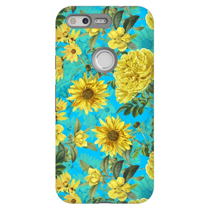 Pixel StrongFit Sunflowers and Yellow Roses on Teal Pattern by  Utart