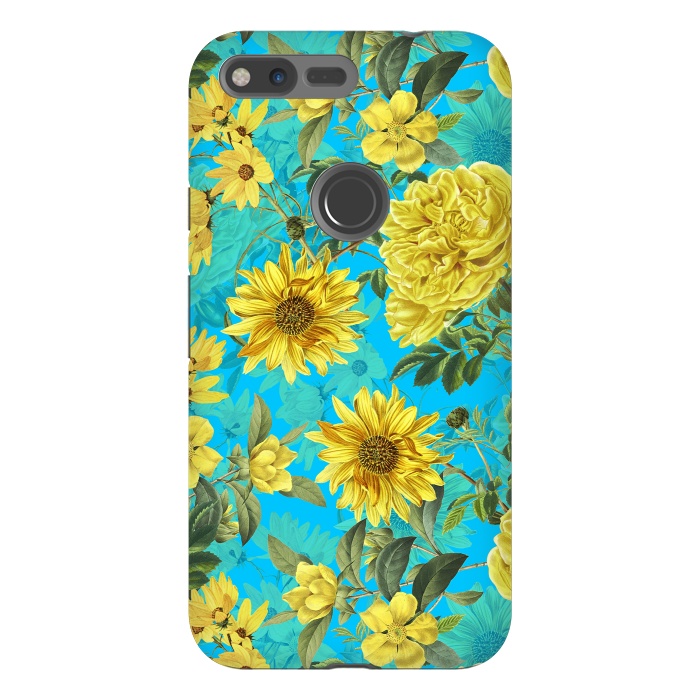 Pixel XL StrongFit Sunflowers and Yellow Roses on Teal Pattern by  Utart