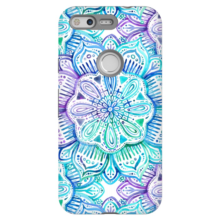 Pixel StrongFit Iridescent Aqua and Purple Watercolor Mandala by Micklyn Le Feuvre