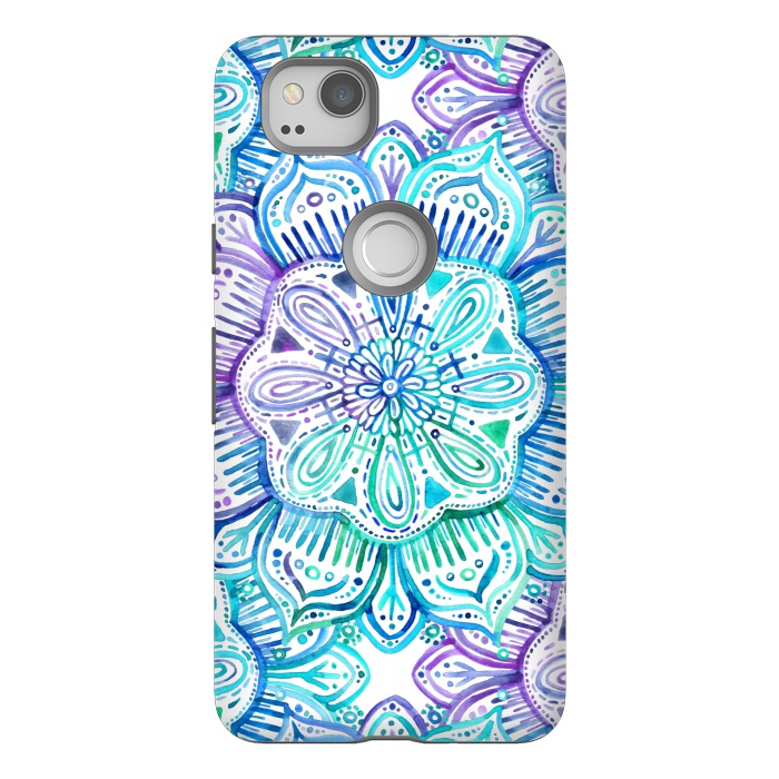 Pixel 2 StrongFit Iridescent Aqua and Purple Watercolor Mandala by Micklyn Le Feuvre
