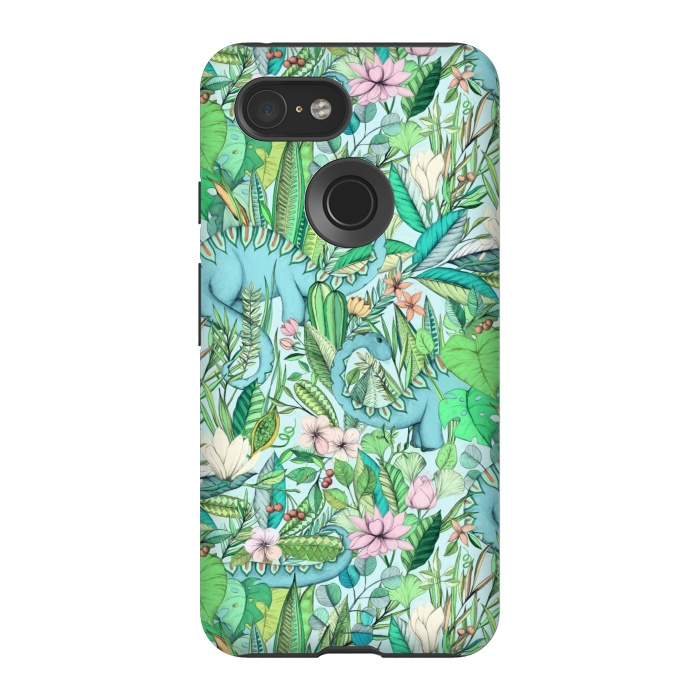 Pixel 3 StrongFit Summer Floral with Dinosaurs by Micklyn Le Feuvre