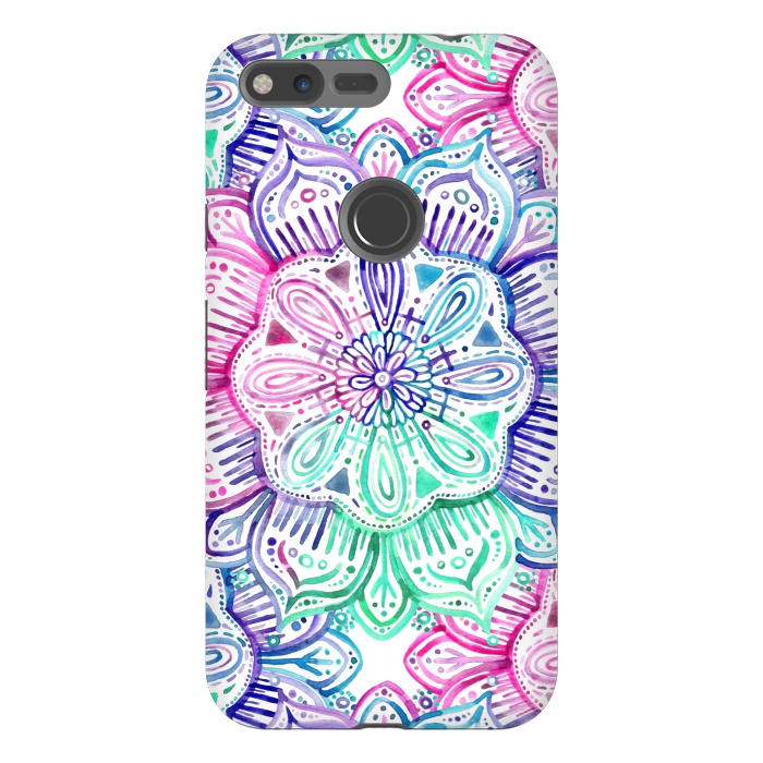 Pixel XL StrongFit Watercolor Mandala in Mint, Magenta and Purple by Micklyn Le Feuvre