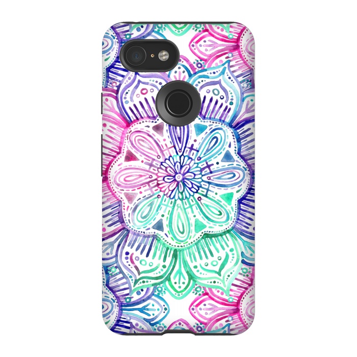 Pixel 3 StrongFit Watercolor Mandala in Mint, Magenta and Purple by Micklyn Le Feuvre
