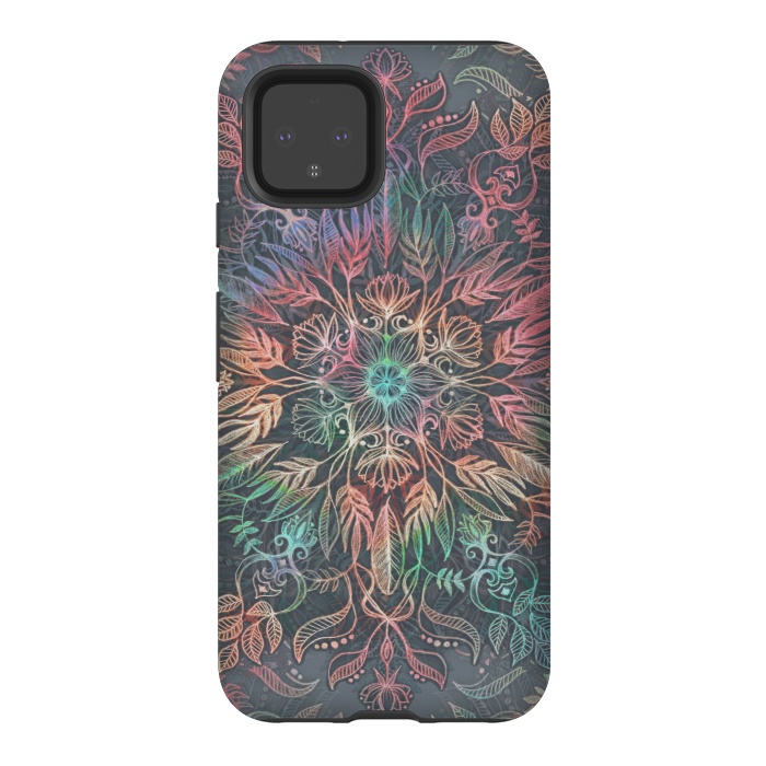 Pixel 4 StrongFit Winter Sunset Mandala in Charcoal, Mint and Melon by Micklyn Le Feuvre