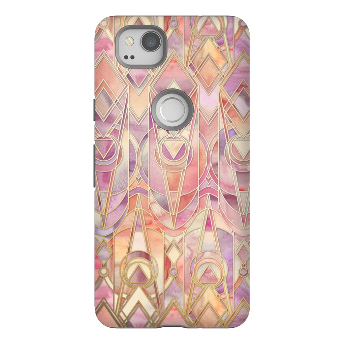 Pixel 2 StrongFit Glowing Coral and Amethyst Art Deco Pattern by Micklyn Le Feuvre