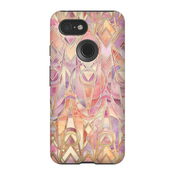 Pixel 3 StrongFit Glowing Coral and Amethyst Art Deco Pattern by Micklyn Le Feuvre