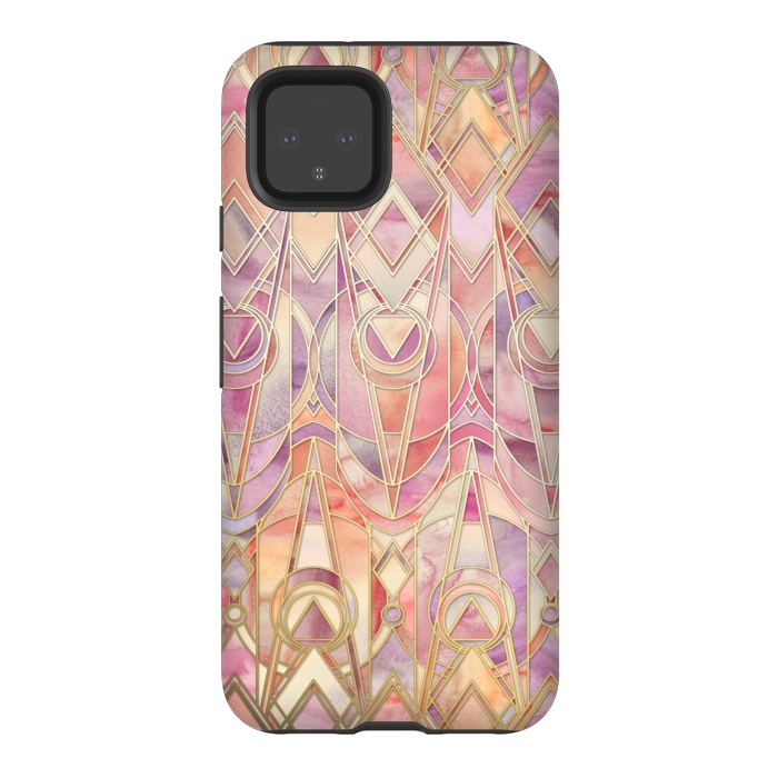 Pixel 4 StrongFit Glowing Coral and Amethyst Art Deco Pattern by Micklyn Le Feuvre