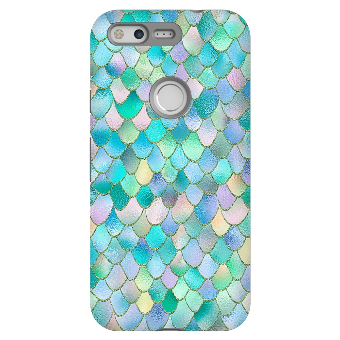 Pixel StrongFit Teal and Green Wonky Metal Mermaid Scales by  Utart