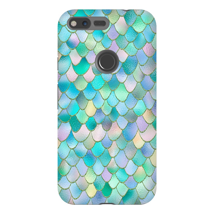 Pixel XL StrongFit Teal and Green Wonky Metal Mermaid Scales by  Utart