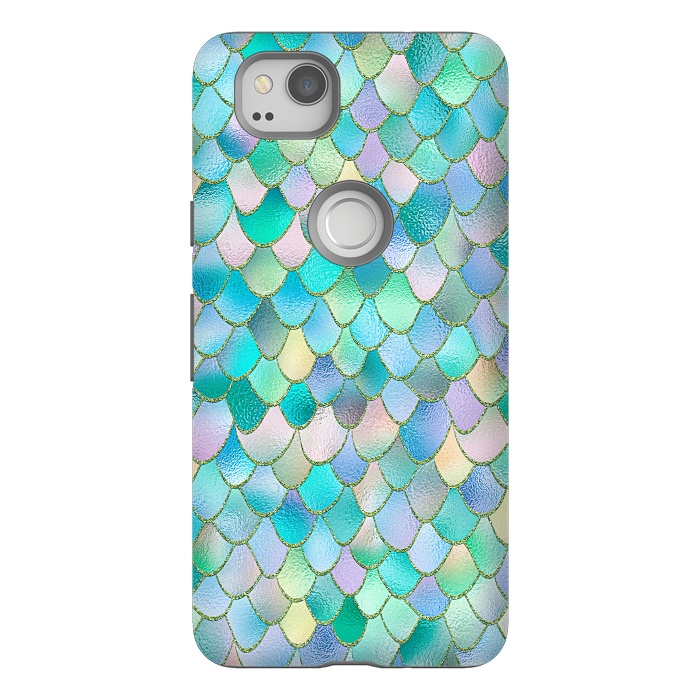 Pixel 2 StrongFit Teal and Green Wonky Metal Mermaid Scales by  Utart
