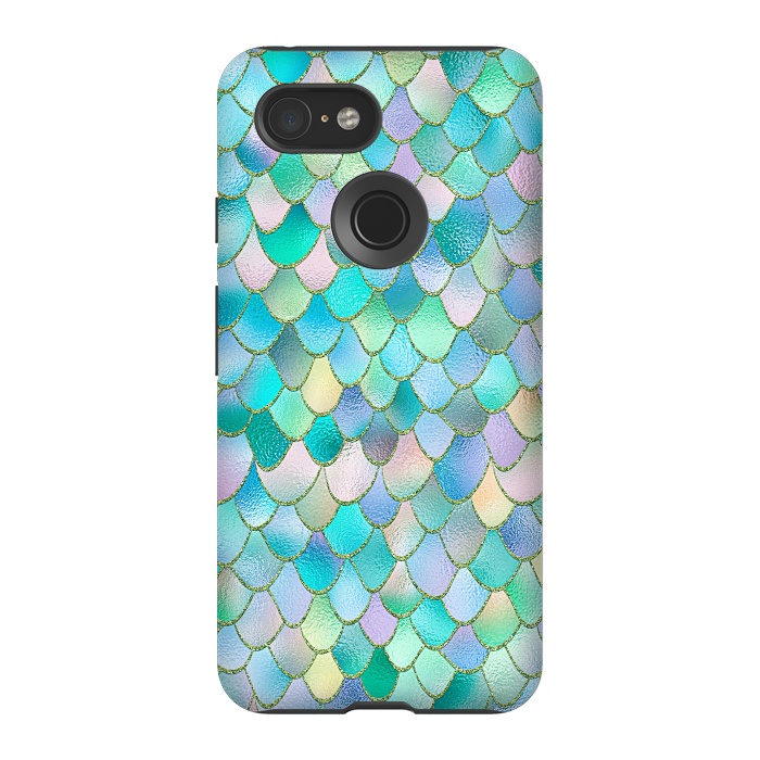 Pixel 3 StrongFit Teal and Green Wonky Metal Mermaid Scales by  Utart