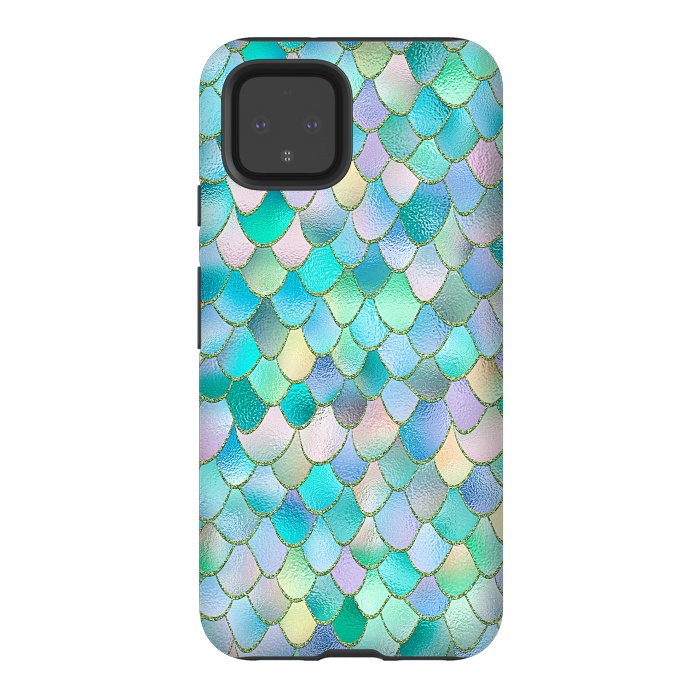 Pixel 4 StrongFit Teal and Green Wonky Metal Mermaid Scales by  Utart