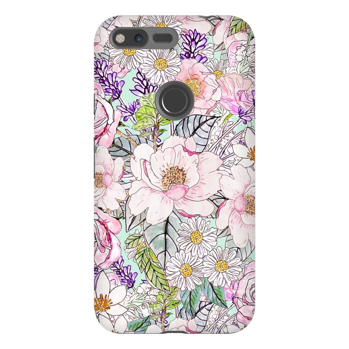 Pixel XL StrongFit Watercolor garden peonies floral hand paint  by InovArts
