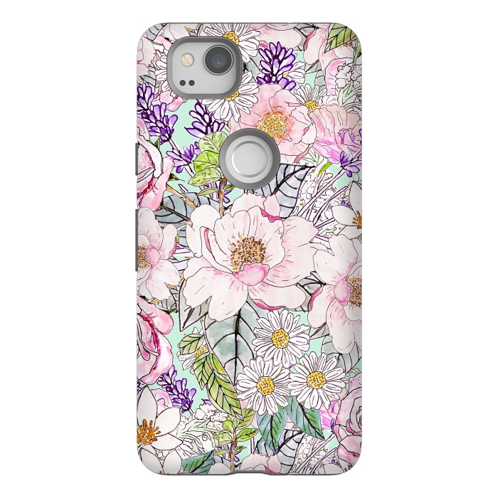 Pixel 2 StrongFit Watercolor garden peonies floral hand paint  by InovArts