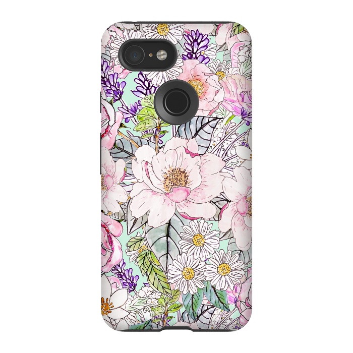 Pixel 3 StrongFit Watercolor garden peonies floral hand paint  by InovArts