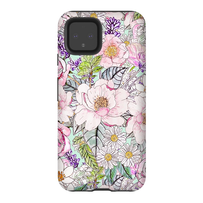 Pixel 4 StrongFit Watercolor garden peonies floral hand paint  by InovArts
