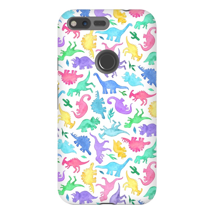 Pixel XL StrongFit Ditsy Dinos in Bright Pastels on White by Micklyn Le Feuvre