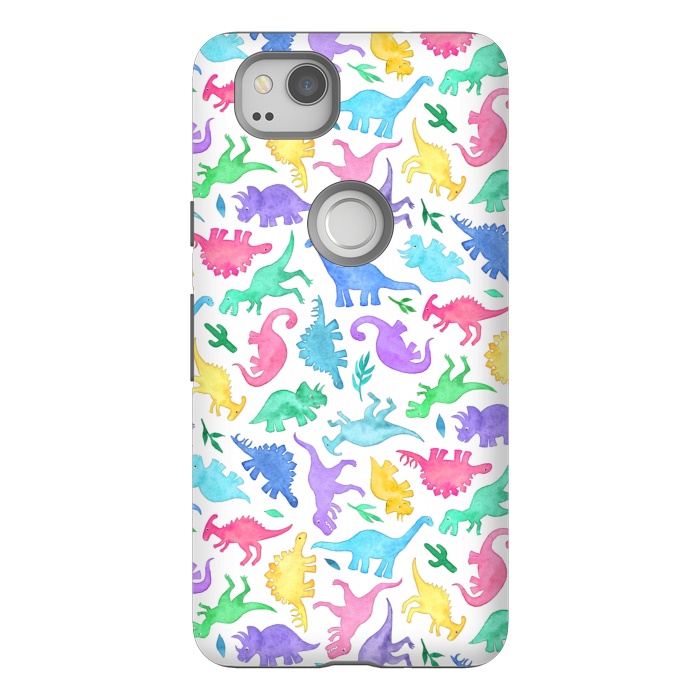 Pixel 2 StrongFit Ditsy Dinos in Bright Pastels on White by Micklyn Le Feuvre