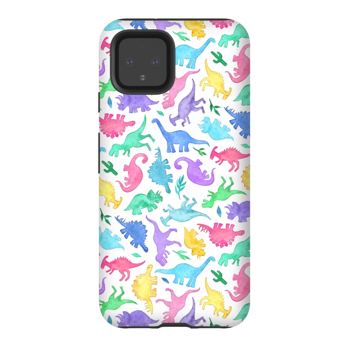 Pixel 4 StrongFit Ditsy Dinos in Bright Pastels on White by Micklyn Le Feuvre