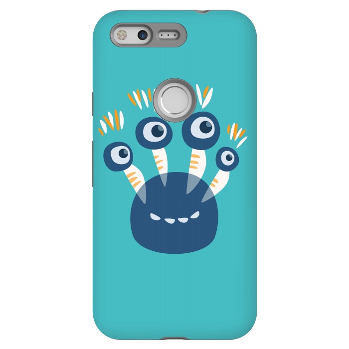Pixel StrongFit Cute Blue Cartoon Monster With Four Eyes by Boriana Giormova