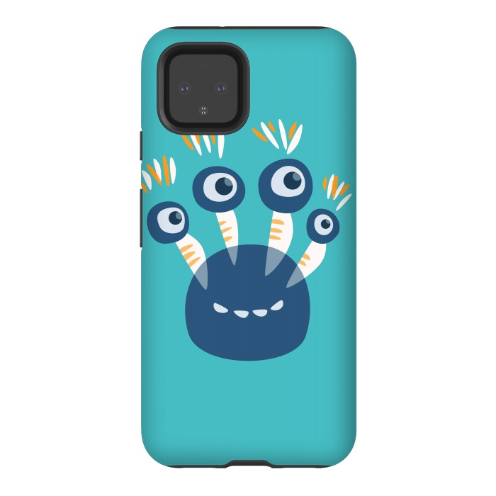 Pixel 4 StrongFit Cute Blue Cartoon Monster With Four Eyes by Boriana Giormova