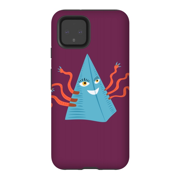 Pixel 4 StrongFit Weird Blue Alien Pyramid Character With Tentacles by Boriana Giormova