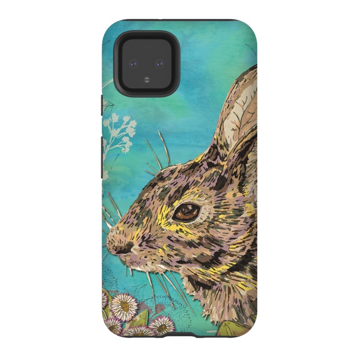 Pixel 4 StrongFit Rabbit and Daisies by Lotti Brown