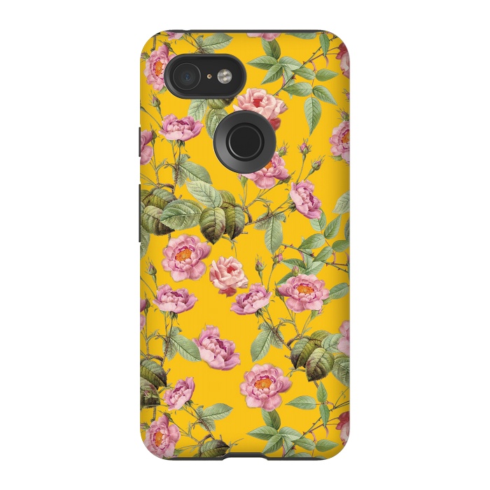 Pixel 3 StrongFit Pink Roses on Yellow by  Utart