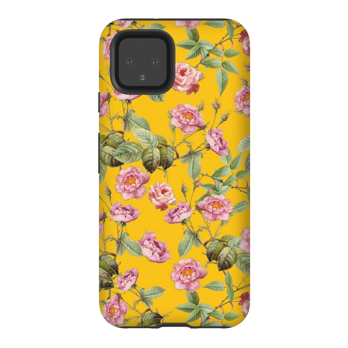 Pixel 4 StrongFit Pink Roses on Yellow by  Utart