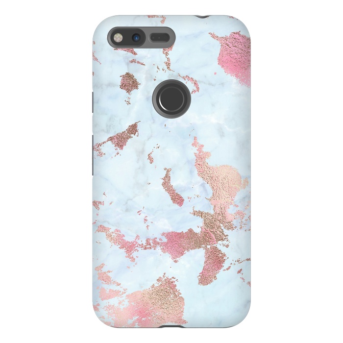 Pixel XL StrongFit Rose Gold Metal Foil on Light Blue Marble by  Utart