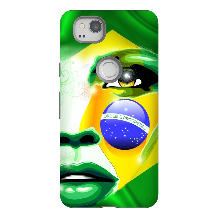 Pixel 2 StrongFit Brazil Flag Colors on Beautiful Girl Portrait by BluedarkArt