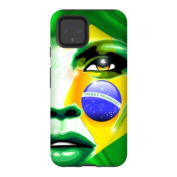Pixel 4 StrongFit Brazil Flag Colors on Beautiful Girl Portrait by BluedarkArt