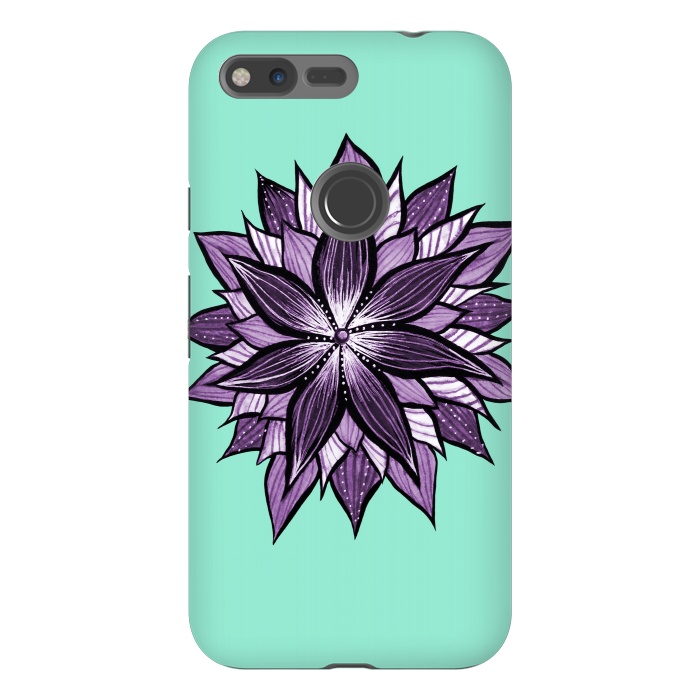 Pixel XL StrongFit Purple Mandala Like Ink Drawn Abstract Flower by Boriana Giormova