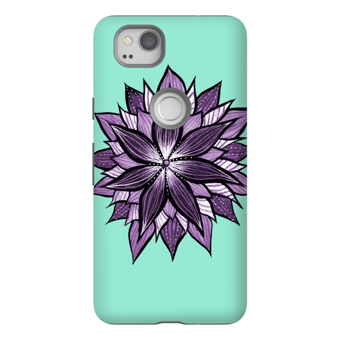 Pixel 2 StrongFit Purple Mandala Like Ink Drawn Abstract Flower by Boriana Giormova