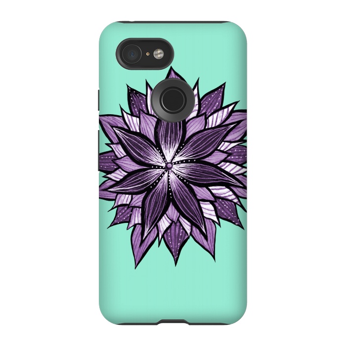 Pixel 3 StrongFit Purple Mandala Like Ink Drawn Abstract Flower by Boriana Giormova