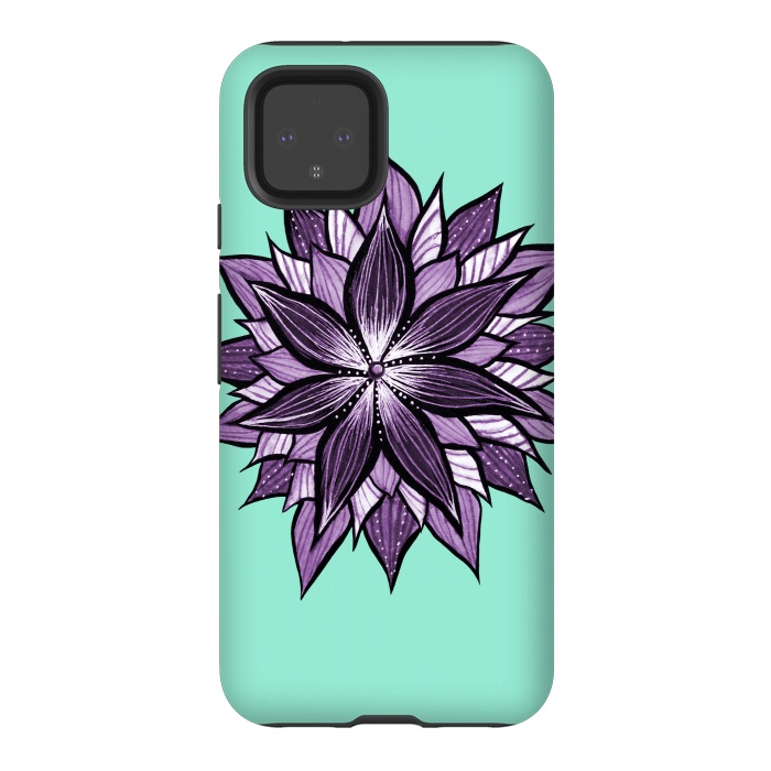 Pixel 4 StrongFit Purple Mandala Like Ink Drawn Abstract Flower by Boriana Giormova