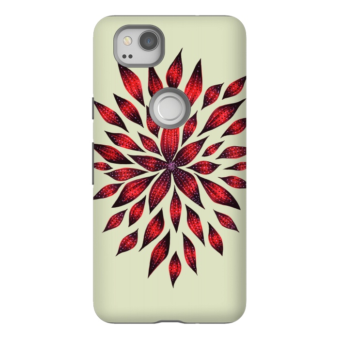 Pixel 2 StrongFit Hand Drawn Abstract Red Ink Doodle Flower by Boriana Giormova