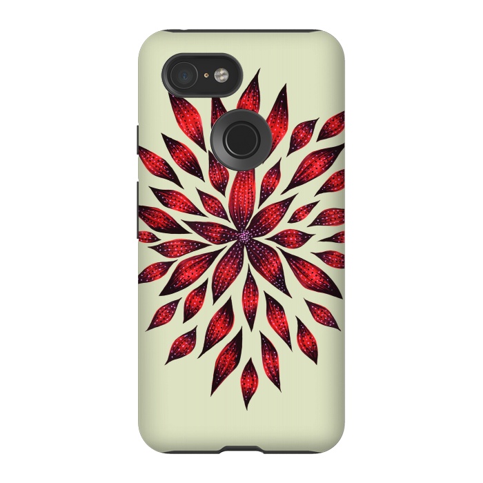 Pixel 3 StrongFit Hand Drawn Abstract Red Ink Doodle Flower by Boriana Giormova