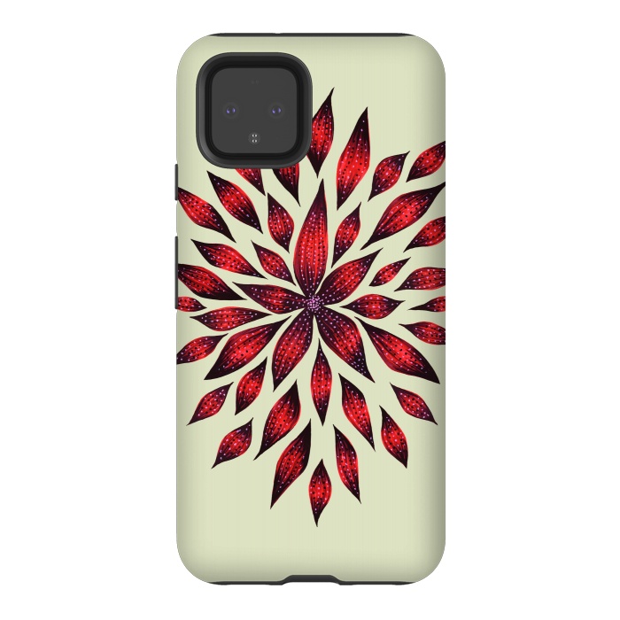 Pixel 4 StrongFit Hand Drawn Abstract Red Ink Doodle Flower by Boriana Giormova