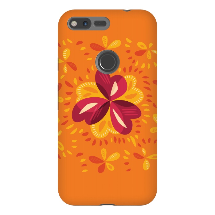 Pixel XL StrongFit Abstract Clovers In Pink Yellow And Orange by Boriana Giormova