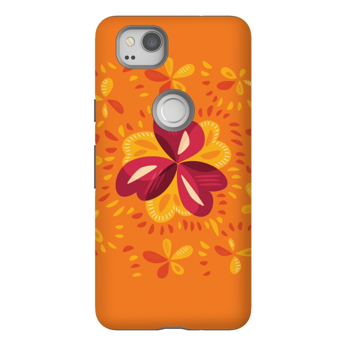 Pixel 2 StrongFit Abstract Clovers In Pink Yellow And Orange by Boriana Giormova