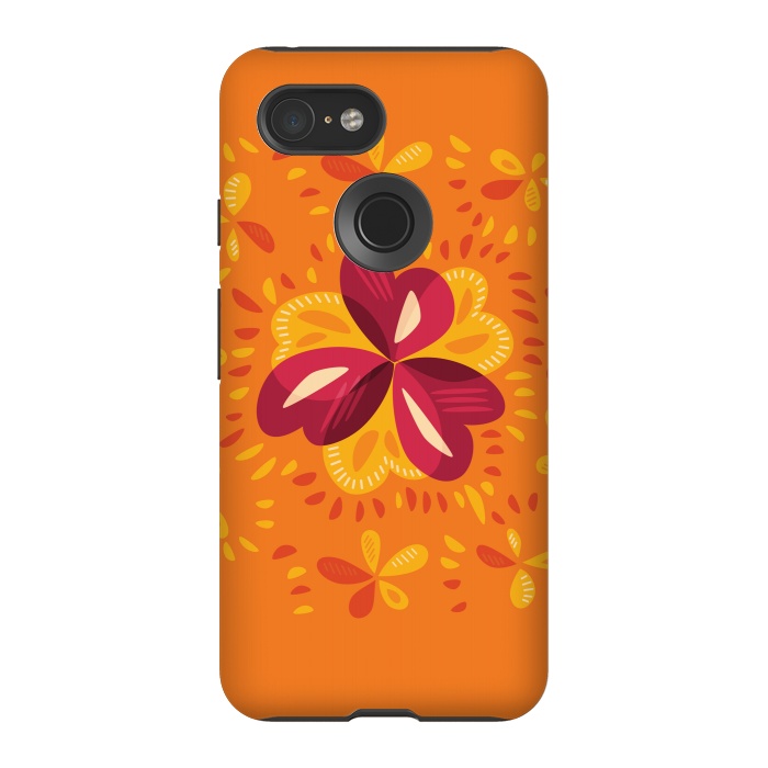 Pixel 3 StrongFit Abstract Clovers In Pink Yellow And Orange by Boriana Giormova