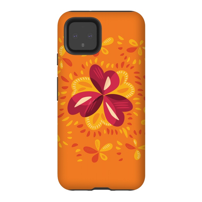 Pixel 4 StrongFit Abstract Clovers In Pink Yellow And Orange by Boriana Giormova