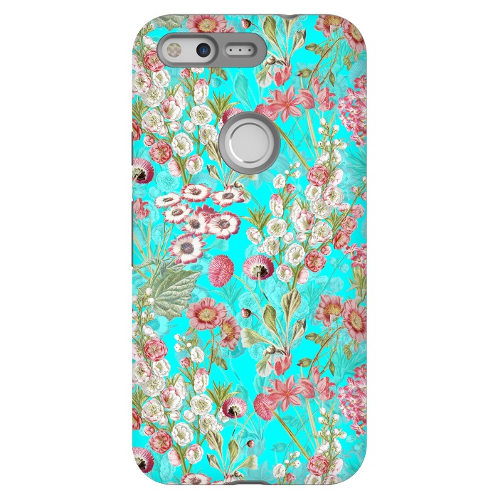 Pixel StrongFit White & Pink Flowers on Teal by  Utart